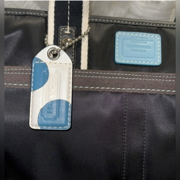 Coach Hampton Nylon Black and Teal Tote Bag EUC 2008 - Picture 3 of 7